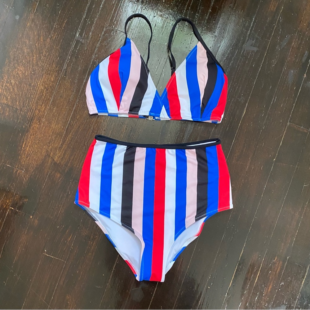 NWT Cupshe Striped Bikini Swimsuit, Highwaisted Colorful Stripe